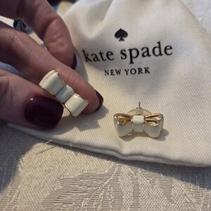 Kate Spade Cream and Gold Bow Earrings